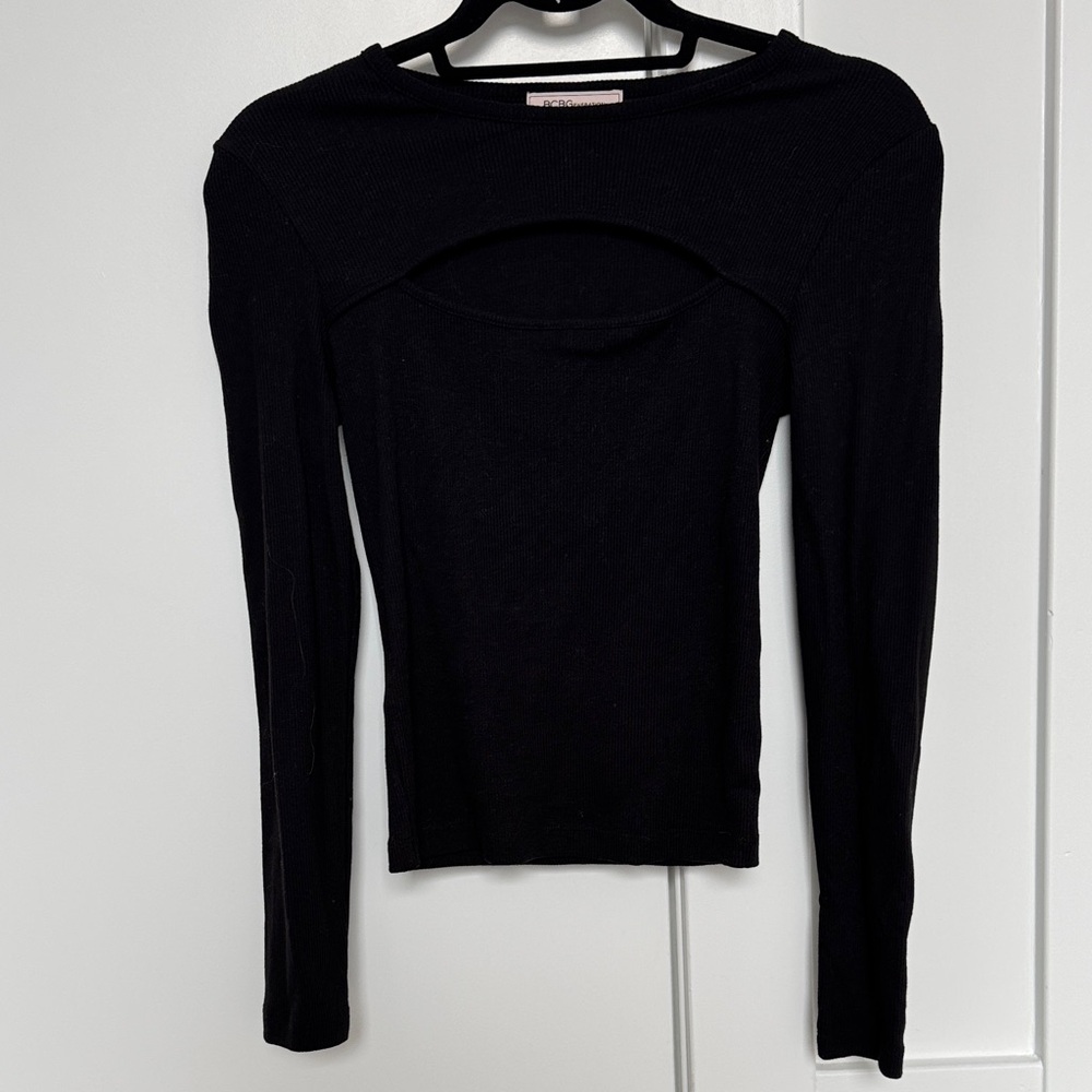 BCBGeneration Black Long-Sleeve Cutout Knit Top